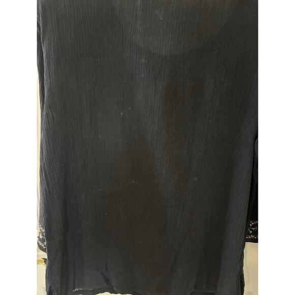 Vtg Black Gauzy Embroidered Beaded 3/4 Sleeve Top Size Medium Boho Indie Peasant - Picture 10 of 10